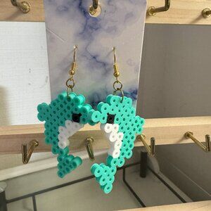 Dolphin teal perler bead earrings